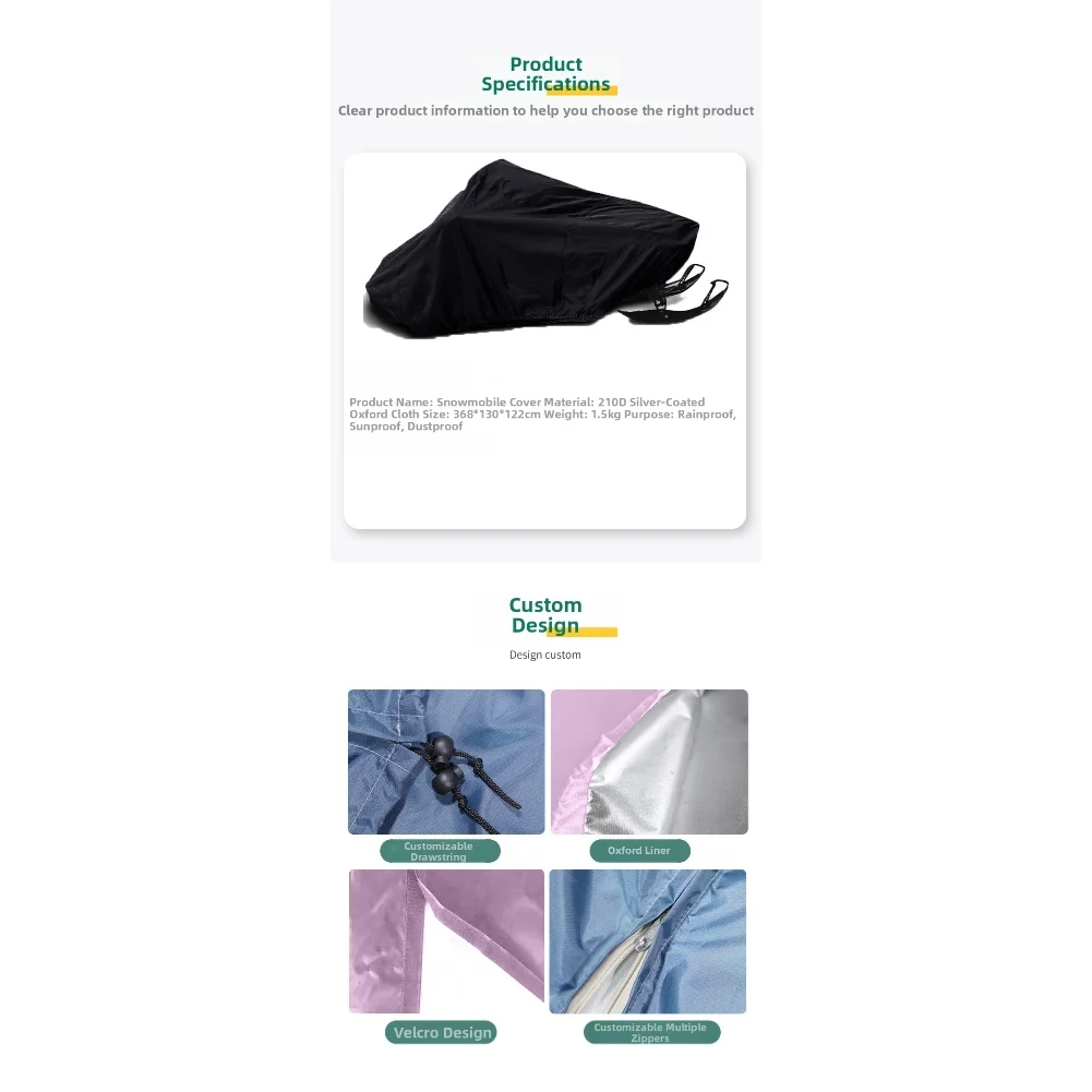 Waterproof and dustproof trailer style outdoor cover for snowmobile with silver coated oxford cloth and PVC protection