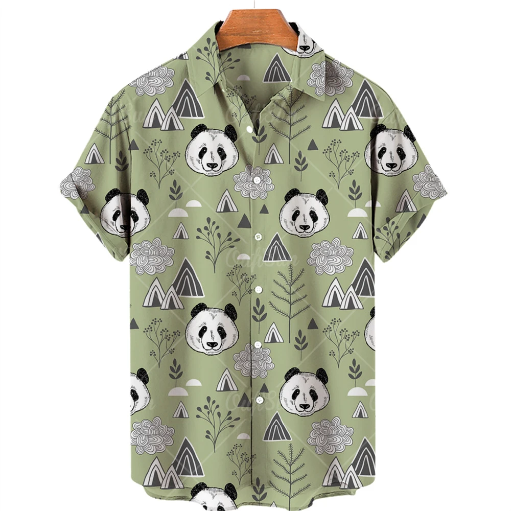 Cute Panda Hawaiian Shirts 3d Print Men Women Clothing Summer Beach Short Sleeve Blouse Fashion Men\'s Vocation Lapel Camisa Boys