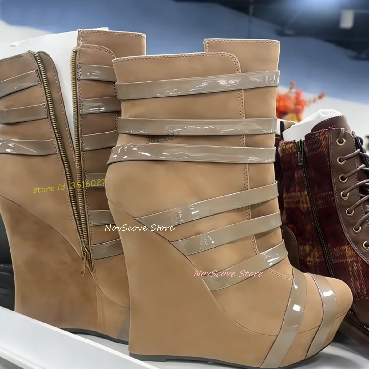 

Женские ботильоны на танкетке с острым носком, на платформе, с ремешками, разноцветные, с боковой молнией, с декоративной строчкой, сексуальные, для вечеринок, повседневные, короткие ботинки