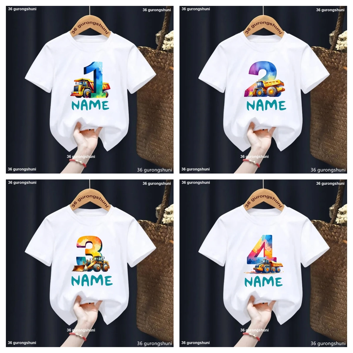 Personalized Construction 1-9 Birthday Shirt Boy Tshirt Custom Name Boys Vehicle Tshirt Kid Birthday Party Gift Children Shirts