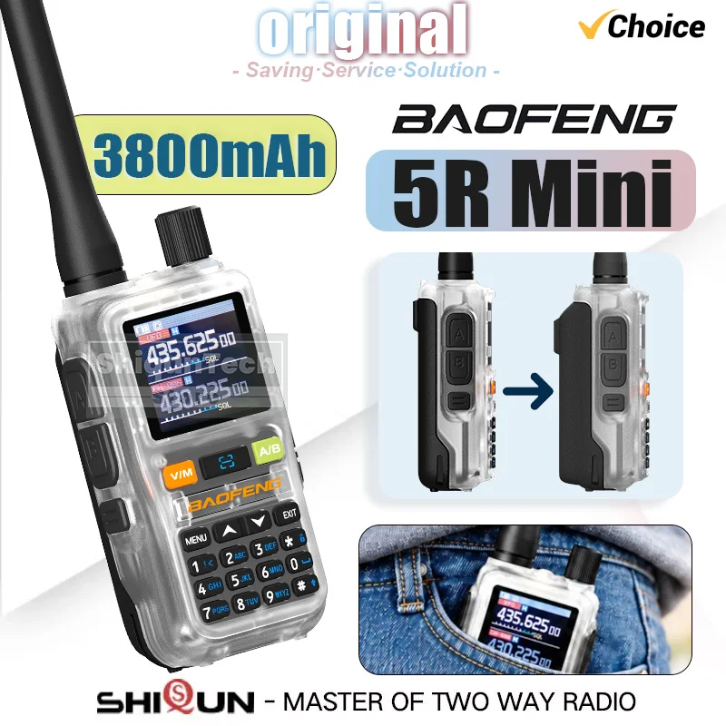 1/2PCS UV-5R Mini Two Way Radio BAOFENG 3800mAh High-Capacity Battery Type-C Transparent Color AM Dual PTT Bluetooth Programming