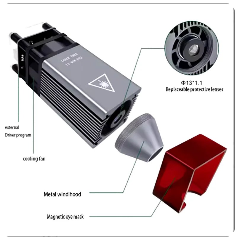 โมดูลตัดเลเซอร์450nm 5W 23มม. ความยาวโฟกัสคงที่สีน้ำเงินสำหรับเลเซอร์โมดูล CNC