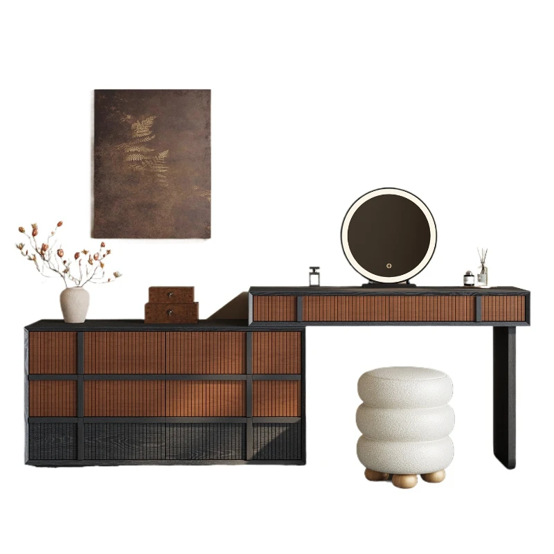 

Retro dresser chest integrated master bedroom bedside cabinet solid wood makeup cabinet 2025 new makeup table