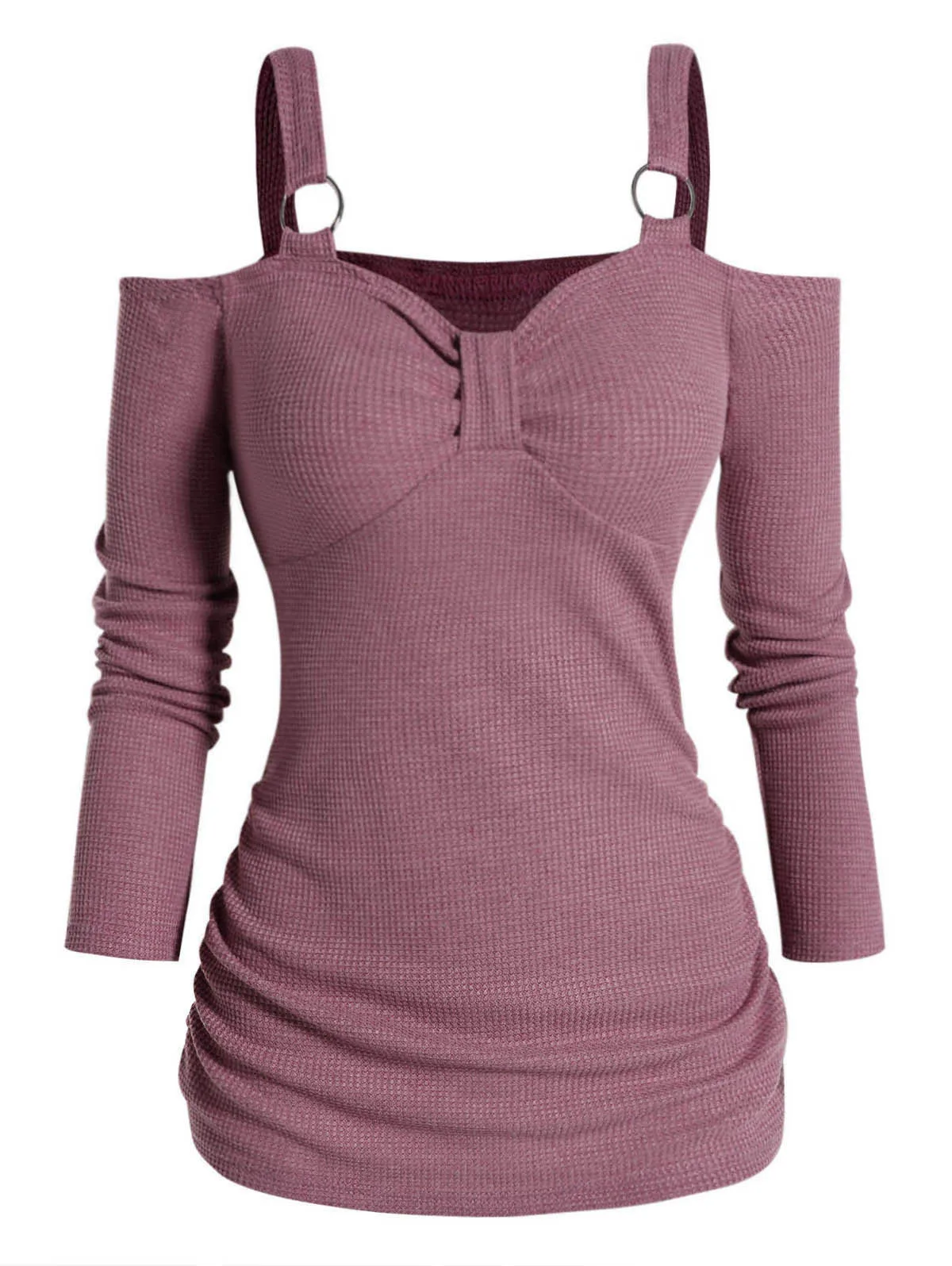 2024 Damski sweter świąteczny Dzianinowy top na ramiączkach O Ring Paski Cinched Ruched Empire Waist Solid Color Knitwear Top