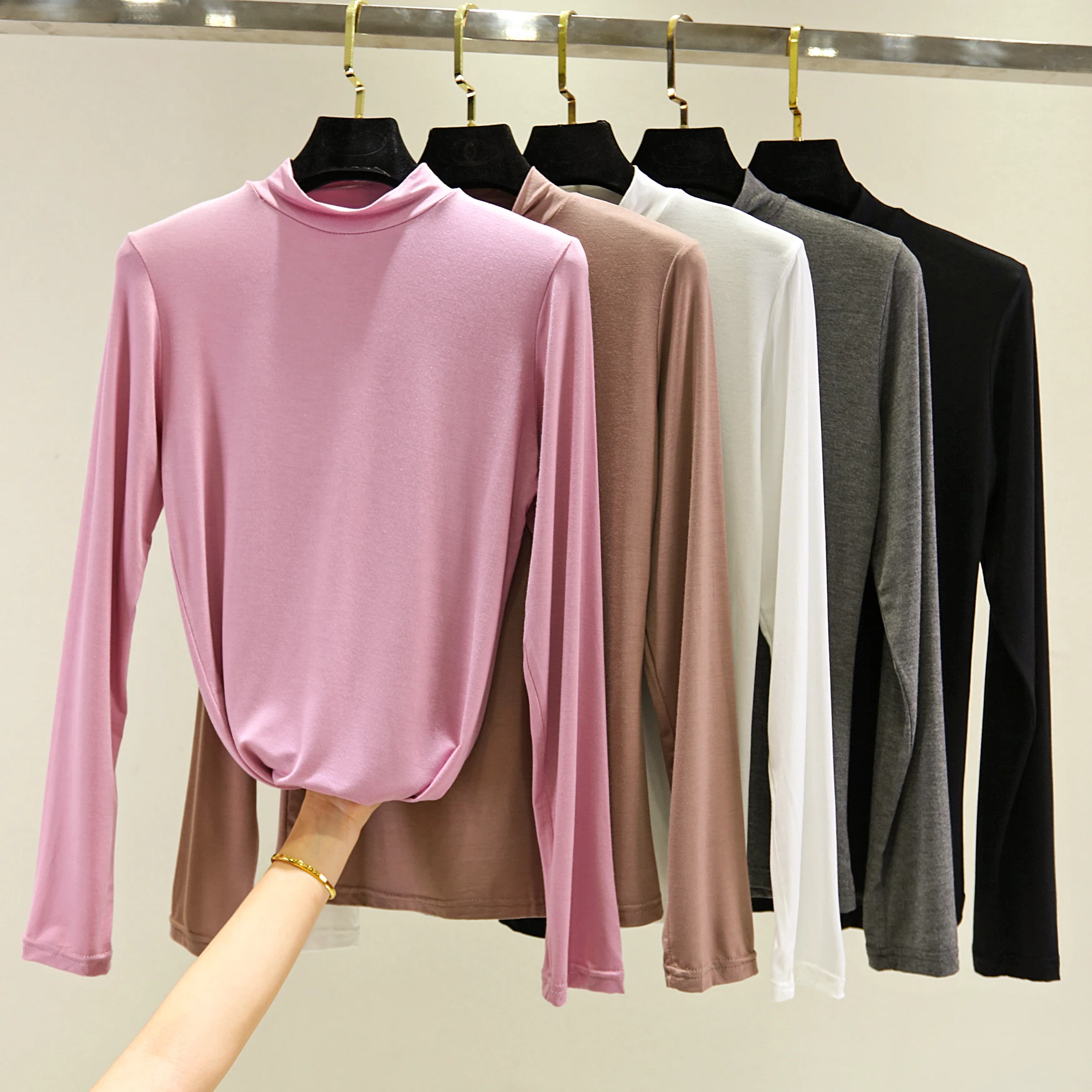 Women's Modal Long Sve Base irt f High Collar Slim Fit Autumn Winter Top Large Size Inner Wear T-irt Casual Sle