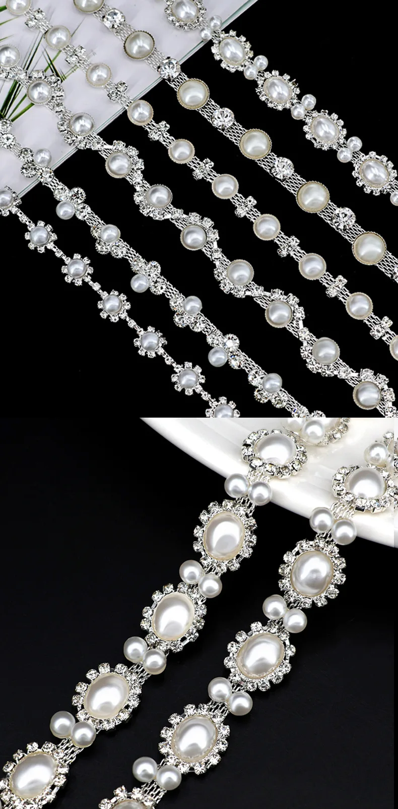 10 Yards Strass Kette Kristall Diamant Strass Intervall Perle Kette Kleidung Zubehör DIY Hochzeit Party Dekoration Geschenk – Detail 3