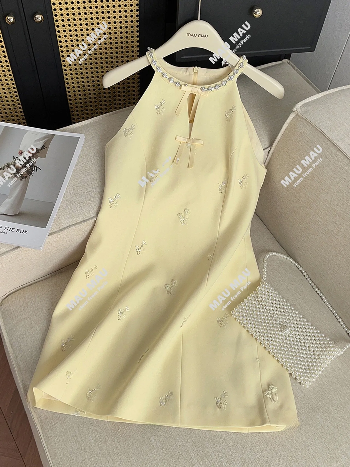 

Ele Embroidered Knot Neline Summer Dr High Waist A-Line ort Skirt Bal Vest Sle Commute Simple Design