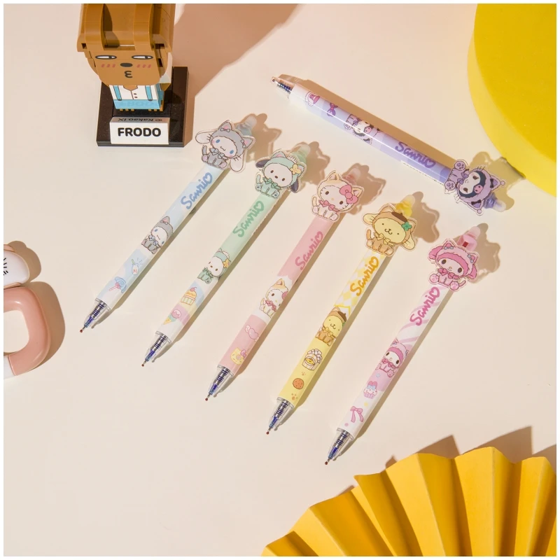 Sanrios Anime Kawaii Melody Press Erasable Neutral Pen Gel Pen Cartoon Cute 0.5mm Crystal Blue Black Pen Practice Writing