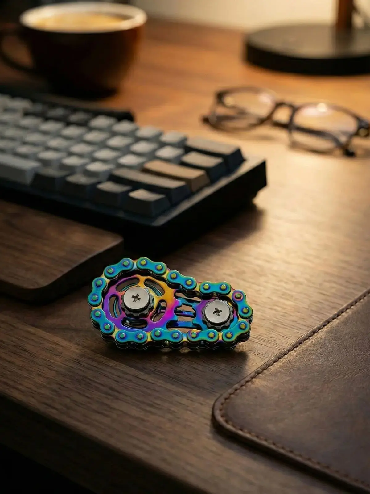 Spinner na palec w kształcie łańcucha rowerowego, cichy, wykonany z nierdzewnej stali CNC, zabawka antystresowa dla dorosłych, narzędzie do redukcji stresu w biurze i poprawy koncentracji. — zdjęcie 2