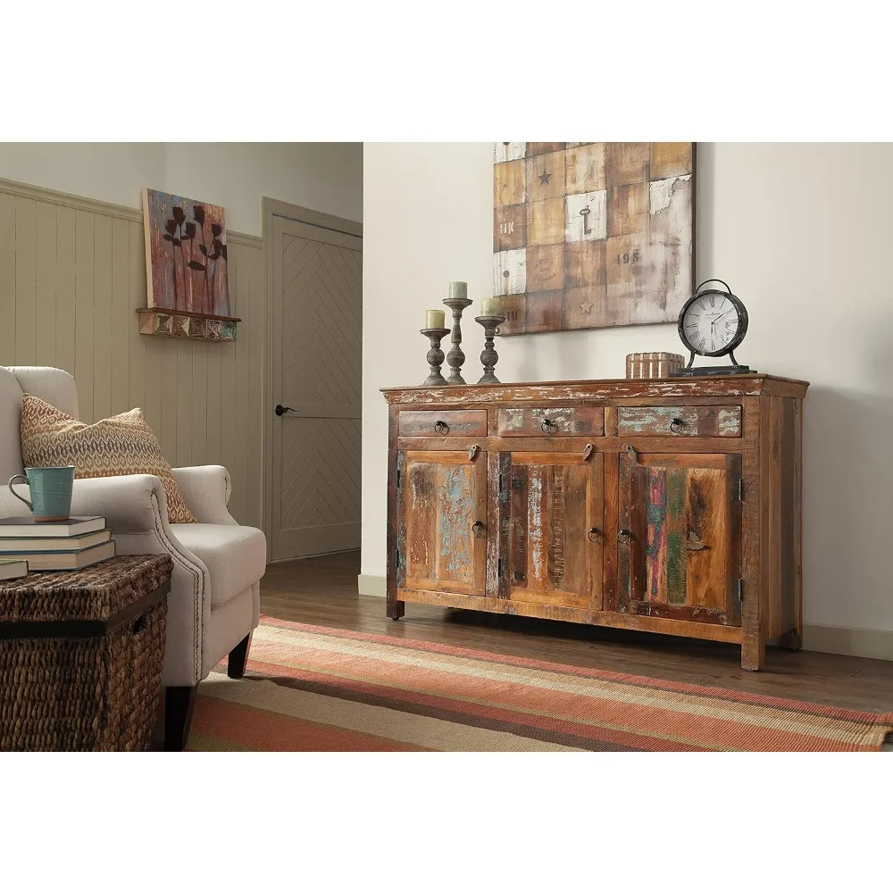 

Furniture 3-Door Accent Cabinet Reclaimed Wood 950367 Chests of Drawers Armoires De Salon Showcases Showcase Storage Closet Room