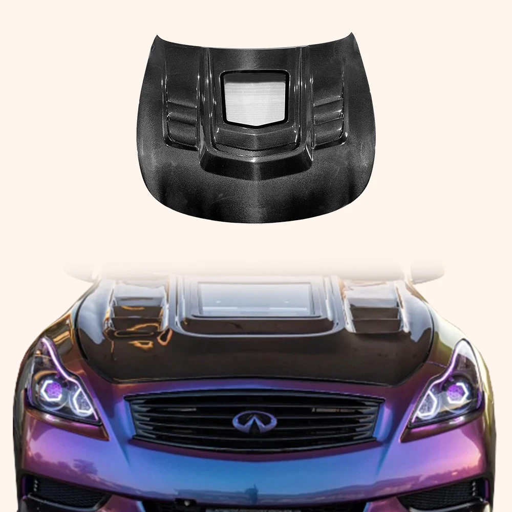 

For Infiniti G37 2 Door Coupe 2008-13 Carbon Clear Glass Vented Front Hood
