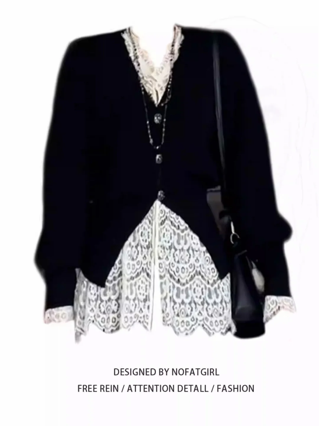 

plus Size Korean Sle Luxury Lace Base irt V Ne Single Button Knitted Top Spring Set Women's Faion Casual Wear