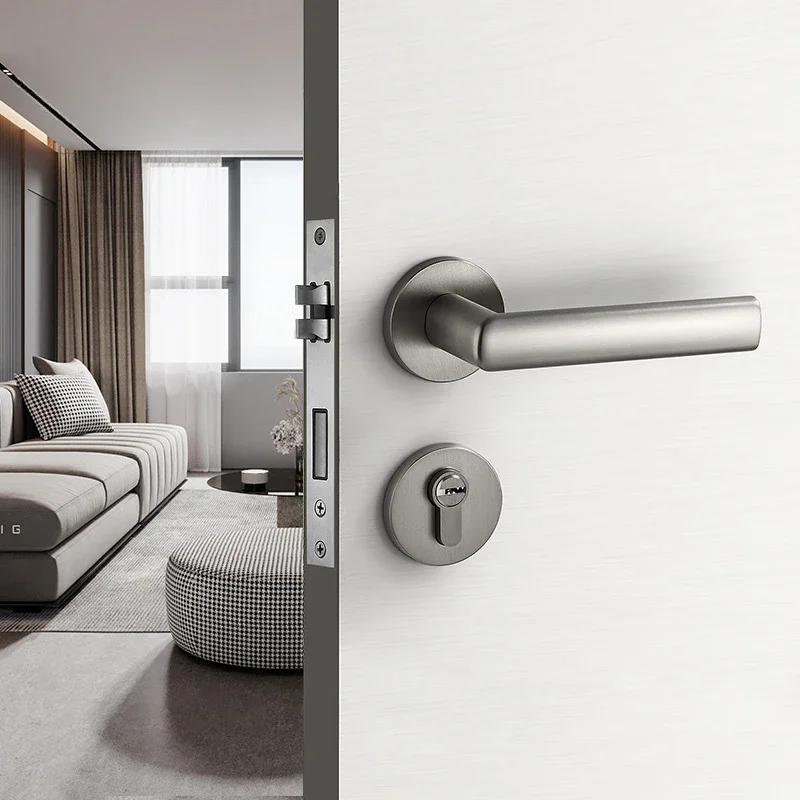 

Indoor door locks wholesale magnetic silent zinc alloy wood door handle bedroom bathroom minimalist room door handle locks