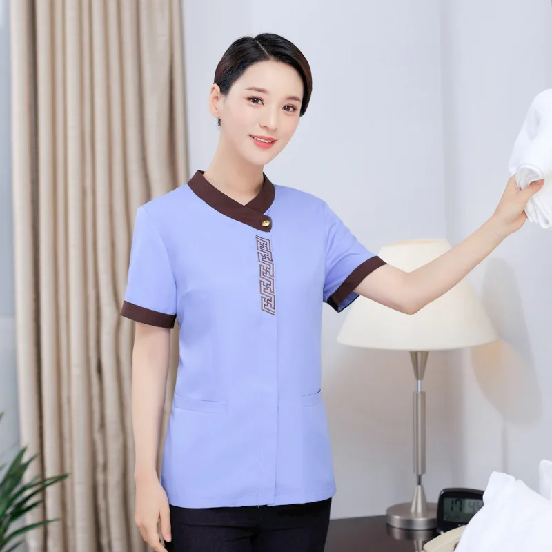 

Short Sleeve Cleaning Uniform for Hotel Room Cleaners, Property Housekeeping, Floor Cleaning Aunty Workwear Set for Summer
