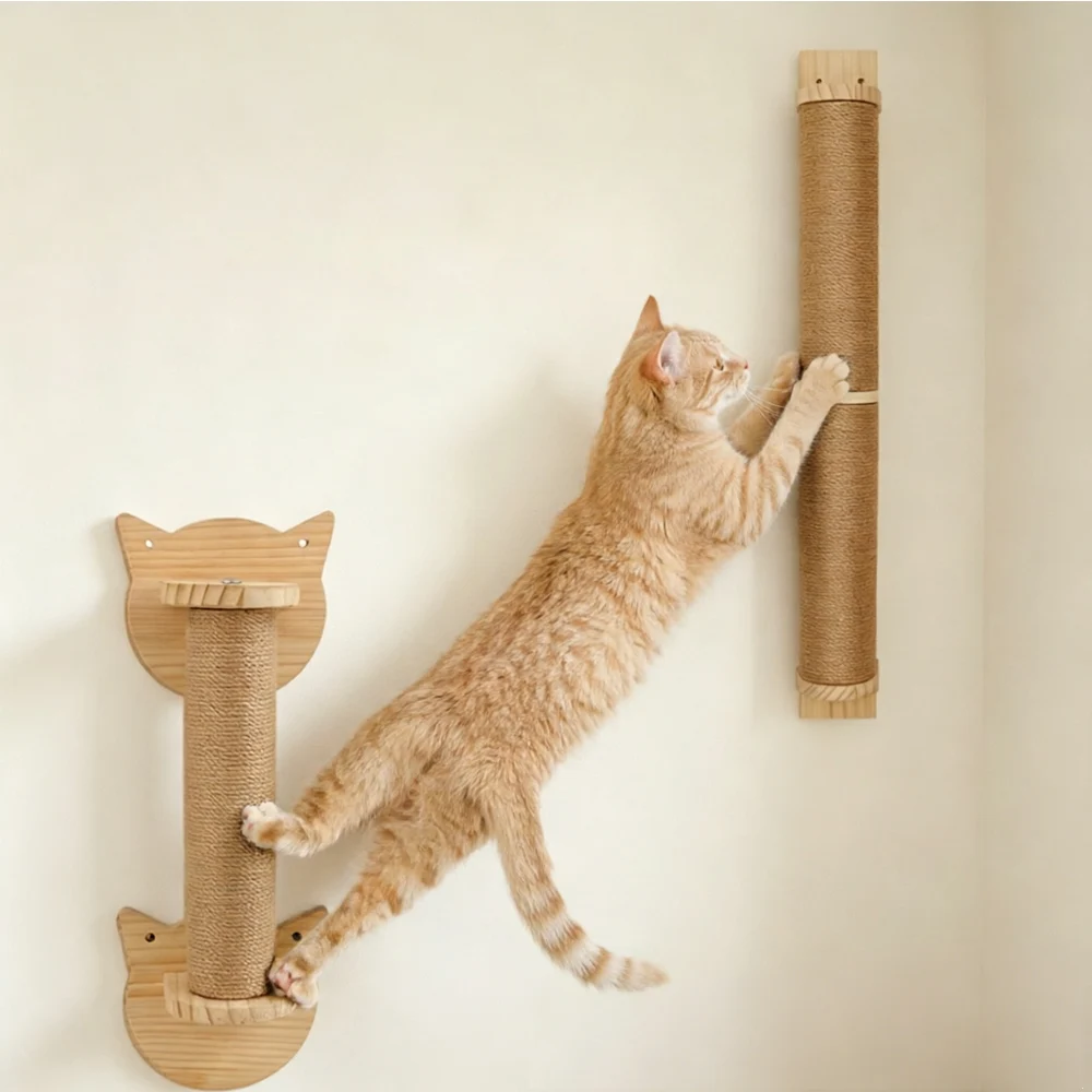 Katzen-Kratzbaum Wandkletterregale Hängematte Holz Sisal Katzenbaum Kratzturm für Hauskatzen Haustiermöbel und -betten – Detail 3