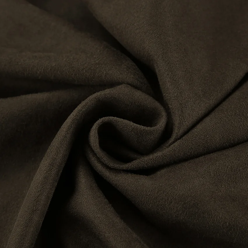 2025 Spring Summer Long Suede Jacket for Women Casual Versatile Vintage-Inspired Brown Long-Sleeve Workwear Trench Outwear