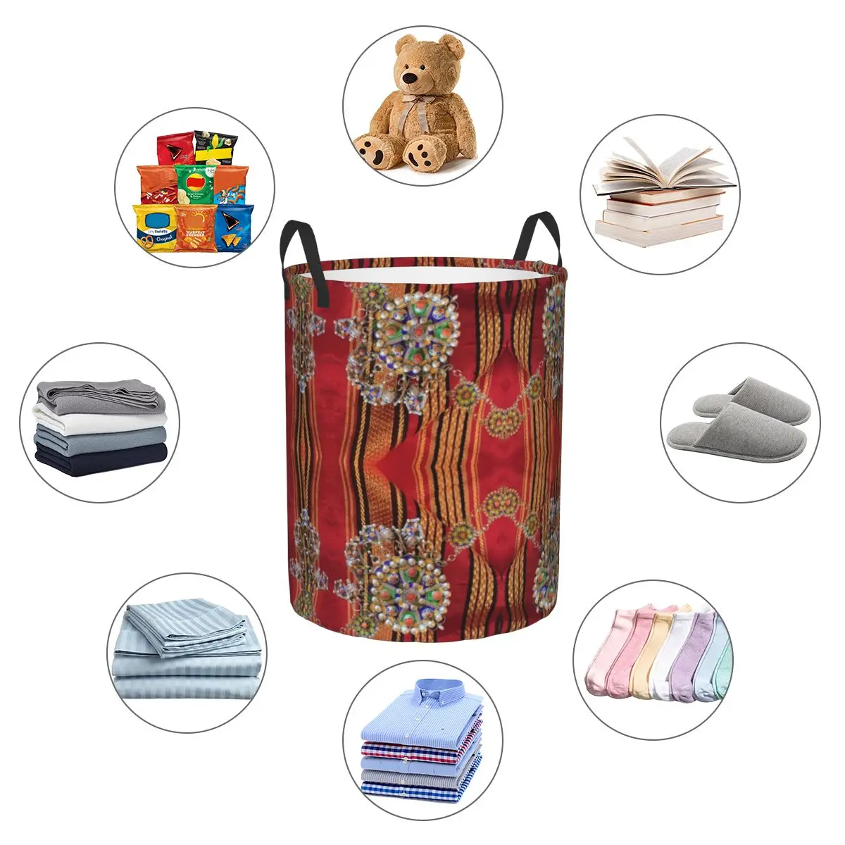 Custom Amazigh Kabyle Jewelry Laundry Basket Africa Berber Ethnic Style Clothes Hamper for Nursery Kids Toys Storage Bag