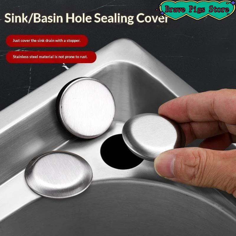 [HM]2pcs Stainless Steel Sink Plug Faucet Hole Cover Water Stopper Kitchen Drainage Seal Anti-leakage Basin Laundry Accessories