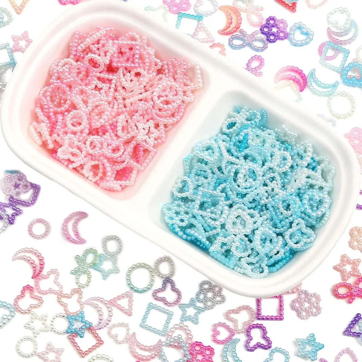 About 190pcs ABS Phantom Colored Gradient Five Pointed Star Bow Pearl Patch Accessories DIY Handmade Phone Case Jewelry Material