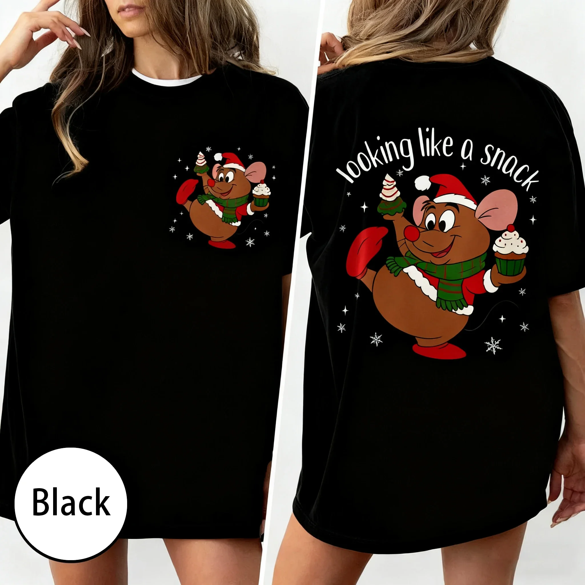 لطيف Gus Gus نمط تي شيرت مطبوع عيد الميلاد الرسوم المتحركة عادية فضفاضة مريحة قصيرة الأكمام النساء الشارع بلايز الملابس