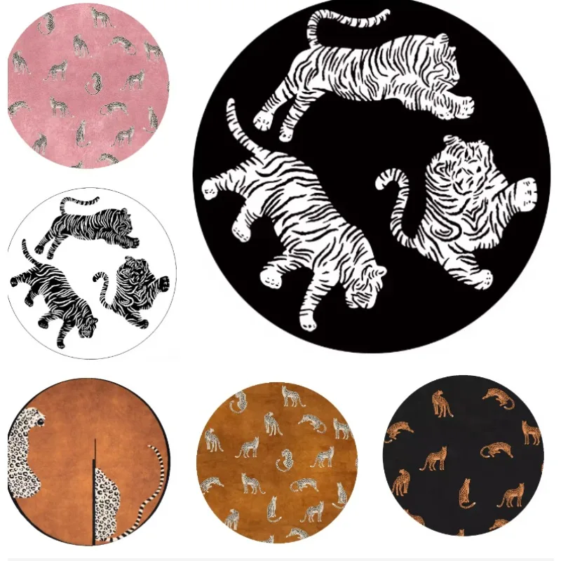 Runder Teppich mit Leoparden- und Tigermuster, für Schlafzimmer und Wohnzimmer, rutschfeste Matte, verschleißfester und schmutzabweisender Teppich, Heimdekoration
