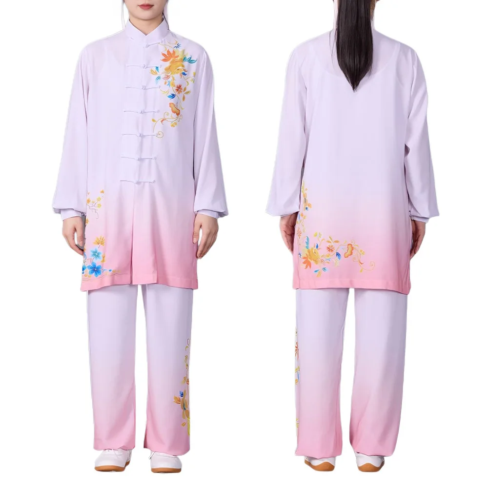 Men/Women and Kids Breathable Tai Chi Training Suit Ink Bamboo Print Wushu Outfit with Top & Pants Set