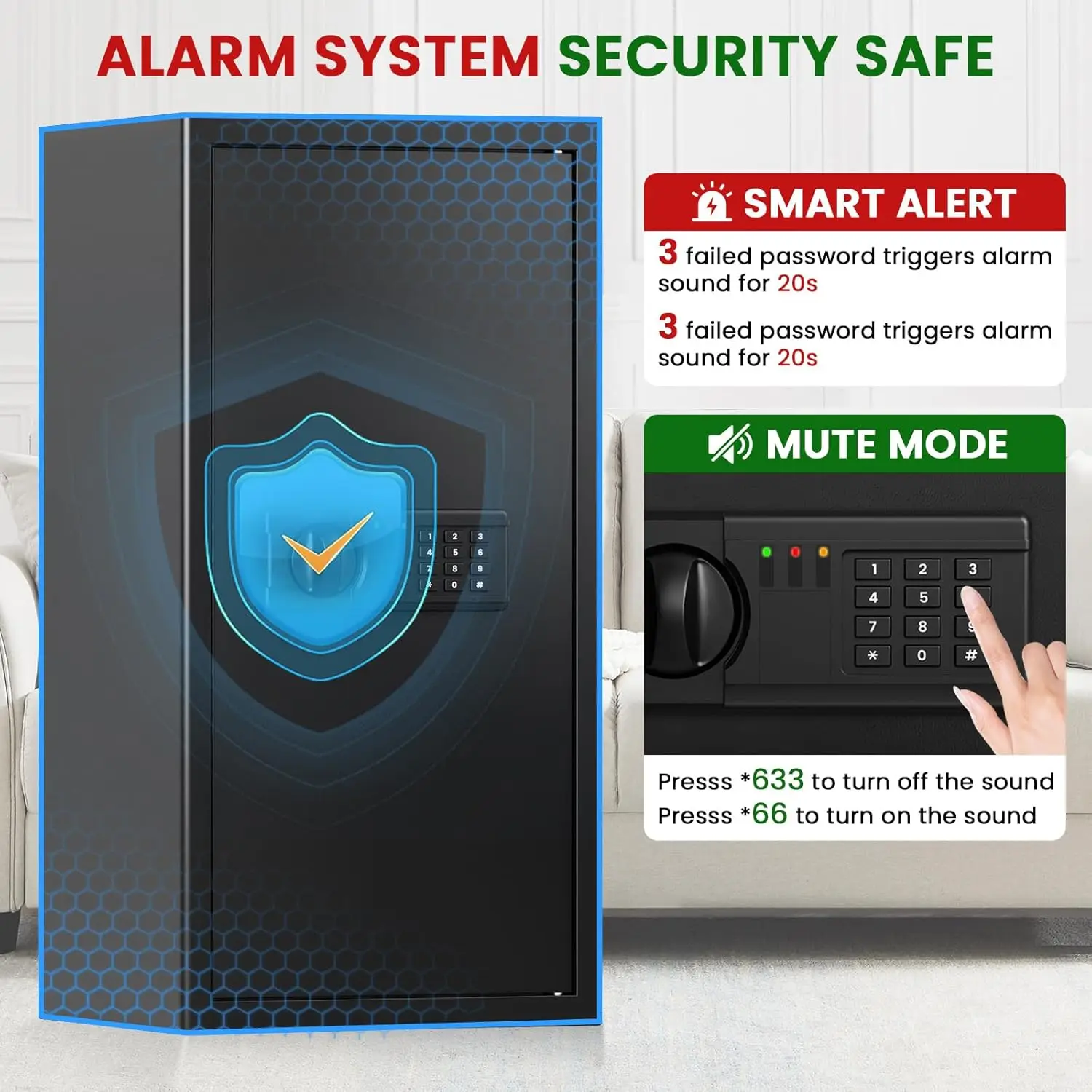 5.8 Cub Large Fireproof Safe, Home Safe Water and Fireproof, Large Document Safes With Digital Combination Lock, Smart Alert, Re