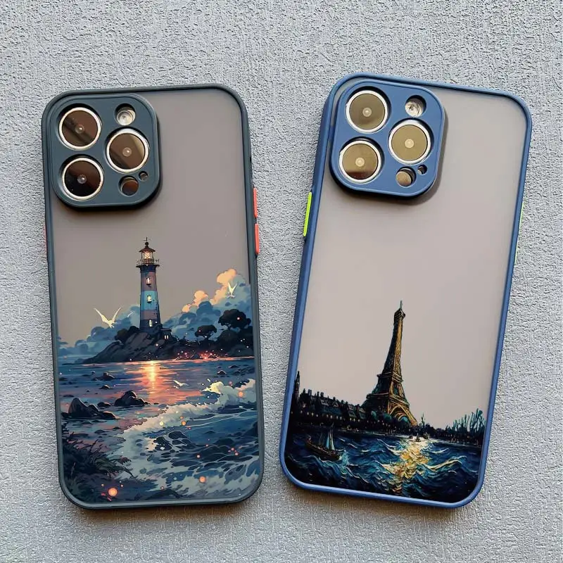 Abstract Style Lighthouse Phone Case For iPhone 11 12 13 14 15 Pro Max Mini 7 8 14 15 Plus SE 2020 XS XR X Shockproof Back Cover