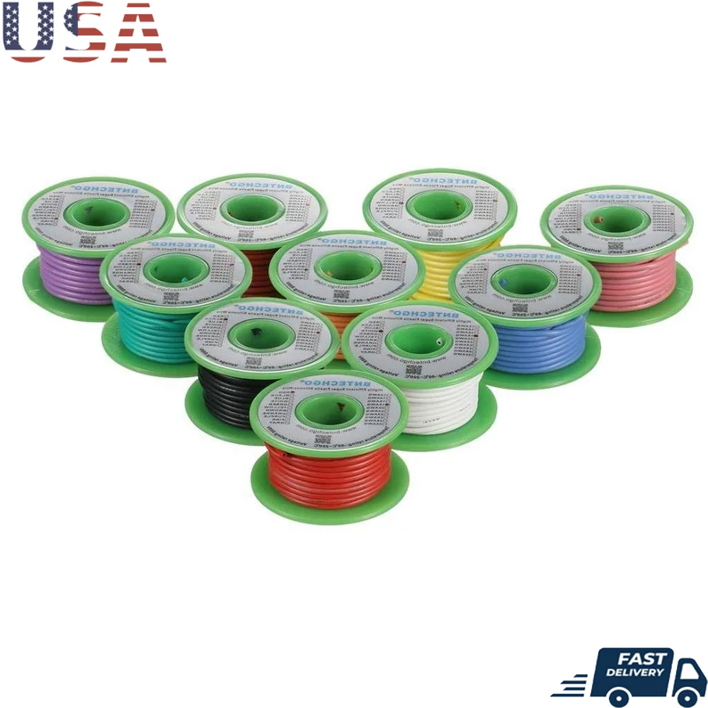 

18 AWG Silicon Wire Kit 10 Colors 25ft Each Flexible Stranded Copper Wire High Temp Low Temp Resistance 600V Low Impedance