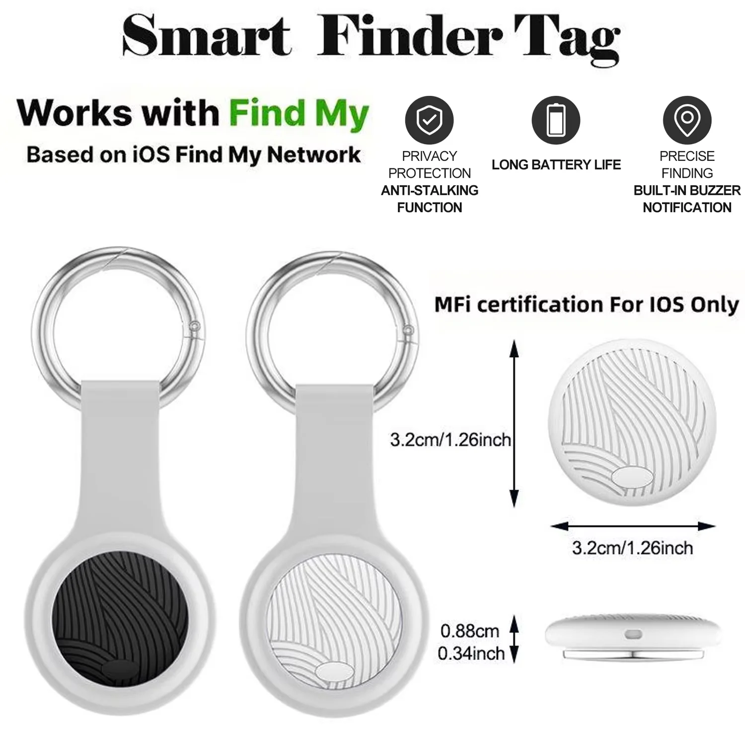 

Умный трекер Smart Finder Tag с поддержкой Apple Find My, устройство для предотвращения потери ключей, Bluetooth GPS-трекер для наушников, багажа, кошельков, домашних животных, собак, MFi Finder для iOS.