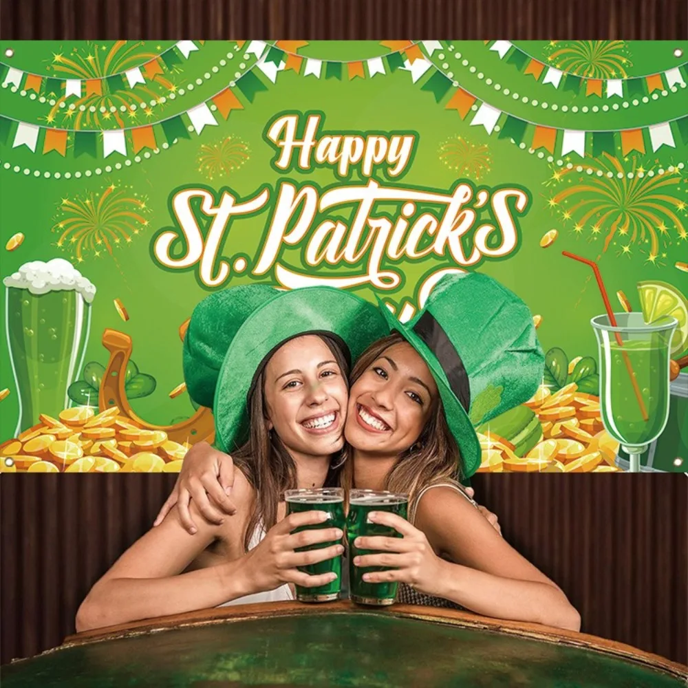 Green St. Patrick's Day Photography Backdrop Polyester Festive Happy St. Patrick’s Day Background Celebrate