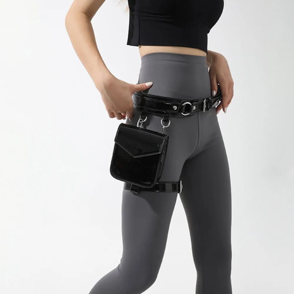 

PU Leather Metallic Waist Belt Pouch Glossy Fanny Pack Thigh Harness Leg Bag Motorcycle Waistpack Cool Friends Gifts