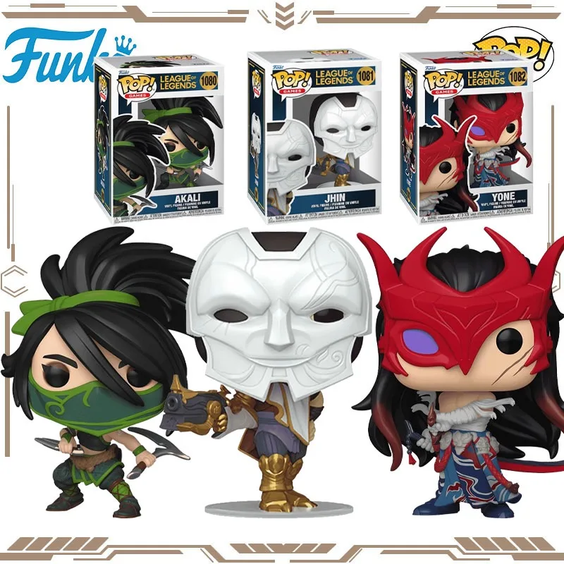 Funko POP الأصلي حقيقية LOL Jhin 1081 يون 1082 Akali 1080 ألعاب شخصيات الحركة للبنين بنات هدية تحصيل نموذج الحلي