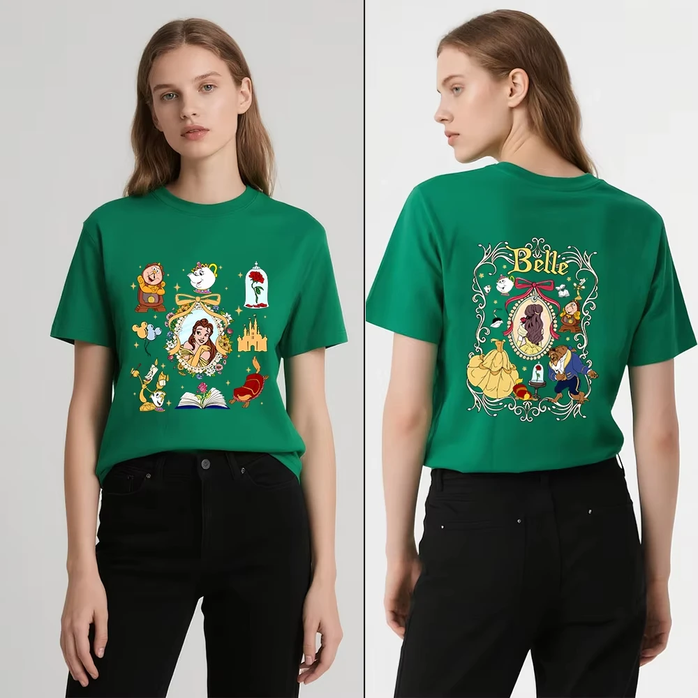 تي شيرت ديزني بيوتي آند ذا بيست بيل مطبوع للنساء كاجوال مريح للارتداء اليومي تي شيرت ناعم ملابس أطفال بنات #6