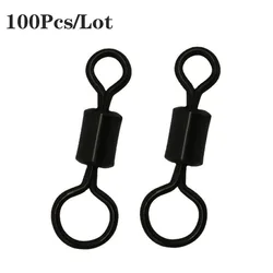 100Pcs/Lot Carp Fishing Accessories Rolling Solid Swivel Big Eye Swivels Connector Matte Black Swivel Snap Circle Fishing Tackle