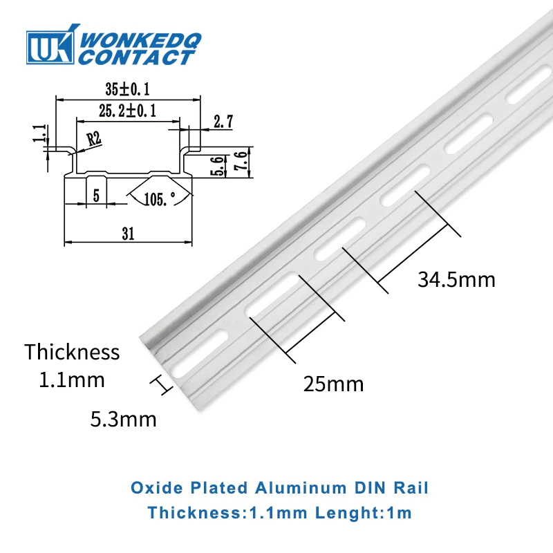 NS35-AL-1.5 Aluminium DIN Rail Thickness 1.5/Spacing 35mm/Length 20/30/40/50 cm Universal Terminal Block Mounting Din Rail NS 35