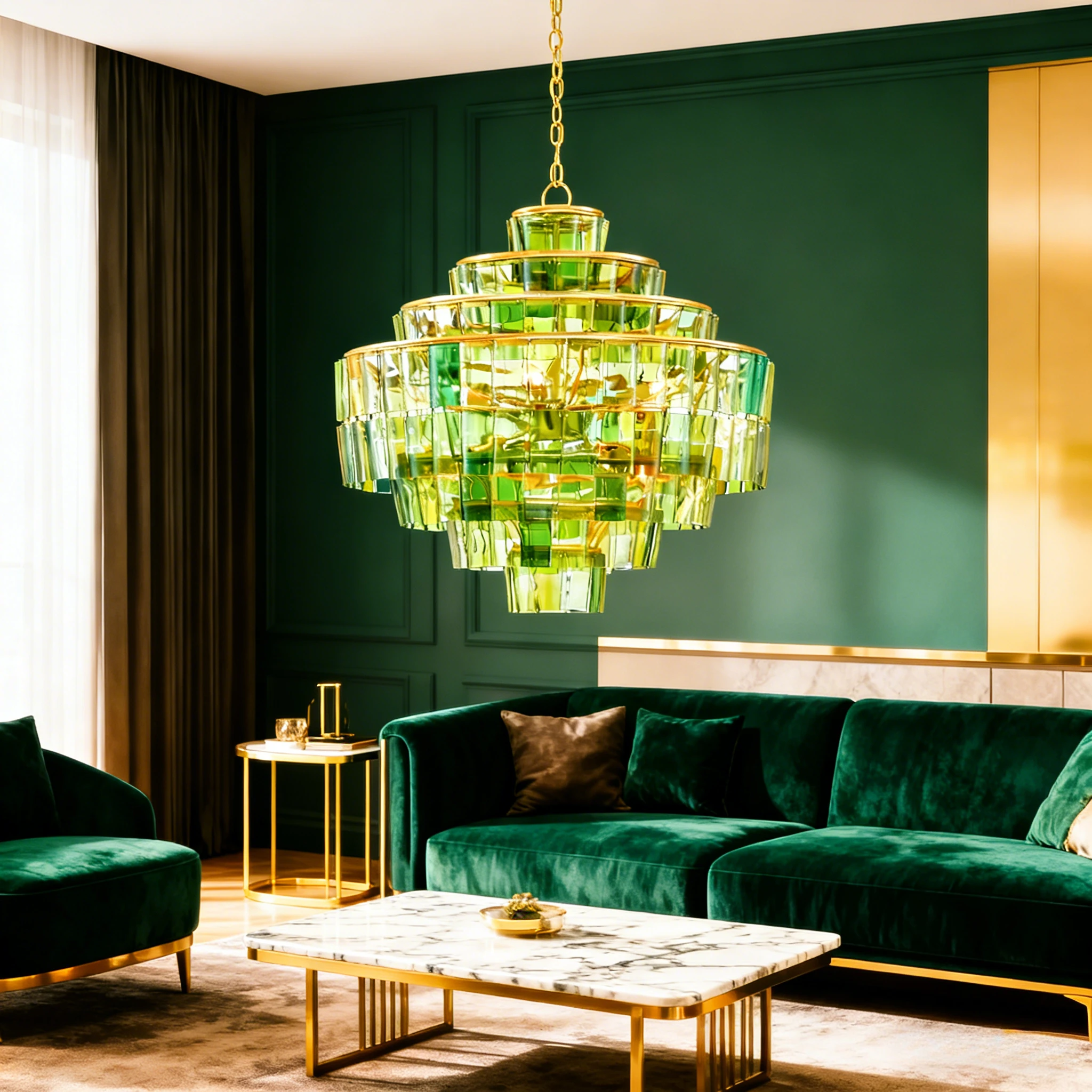 New Designer American Chandelier Dimmable Three Color Change Glass Metal Double Layer Adjustable Chain For Villa