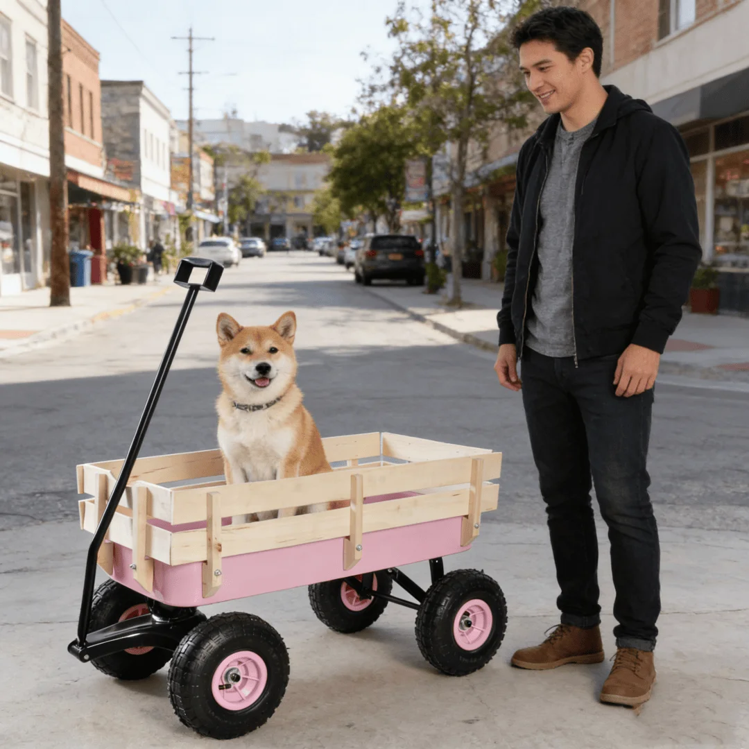 Heavy Duty Garden Wagon with Wood Sides & 10