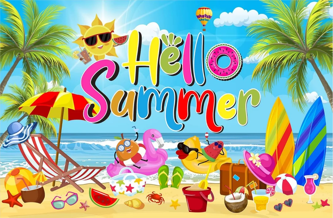 

Hello Summer Colorful Hawaiian Beach party photo background photography backdrop banner studio