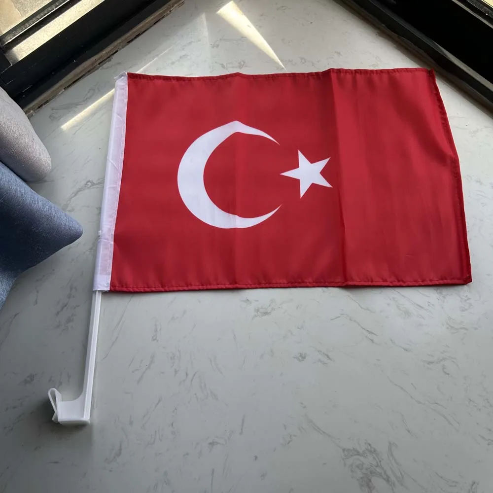 30x45cm Turkey Car Flag 12x18inch polyester Turkey  Window Flag Bearer Standard-Bearer Waving Flags with Plastic Flagpole