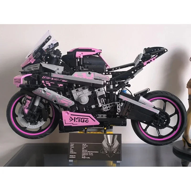 Technische MOC Roze Motor 1000RR Bouwstenen Model Voertuig Monteren Bricks Motorcycle Racewagen Speelgoed Cadeau Voor Kinderen Volwassen