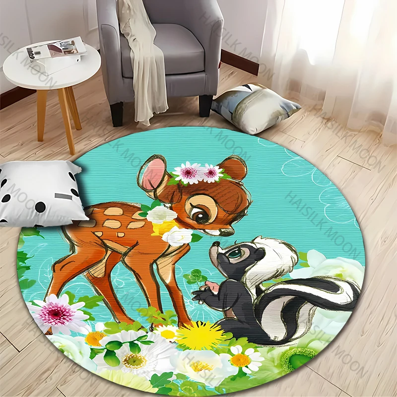 Disney Bambi Fawn Round Carpet Children\'s Rug Area Rug Round Rugs Floor Mat for Bedroom Living Room Chair Non-slip Rug