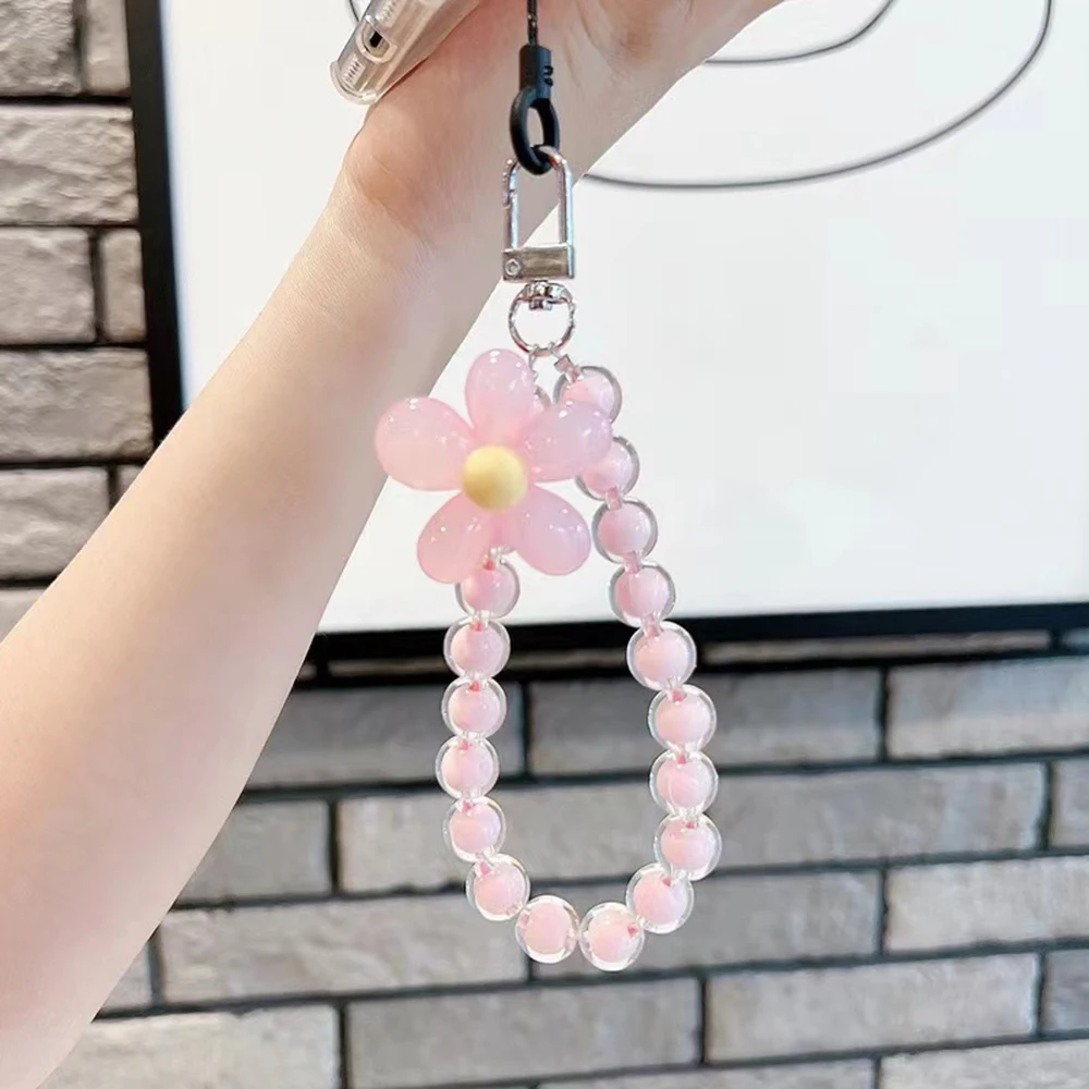 Ins Macaron Colorful Mobile Phone Straps Flower Beaded Pendant Keychain Creative Phone Chain For Iphone 11 12 13 14 15 Pro Max