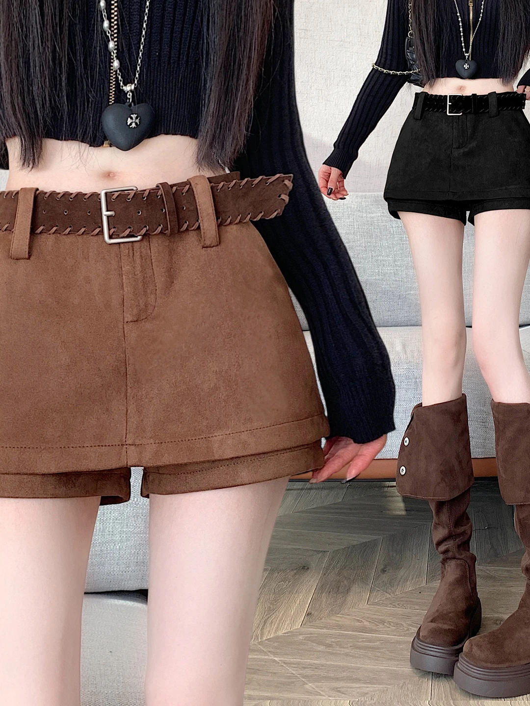 

Юбка А-силуэта с высокой талией для полных женщин, из замши, утягивающая, короткая, для повседневной носки, с декоративными элементами, подходит для любого типа фигуры