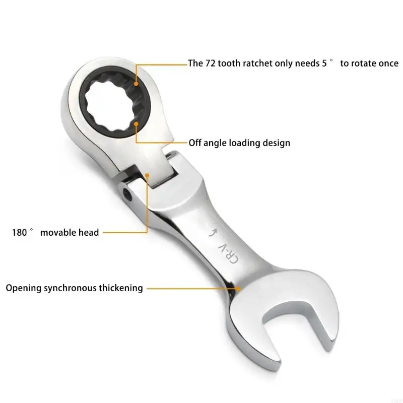 63hf Hand Combination Wrench Spanner เครื่องมือ 72 ทูท. มือจับสั้น 180 °หัวประแจหัวที่ยืดหยุ่นสำหรับการบำรุงรักษารถจักรยาน