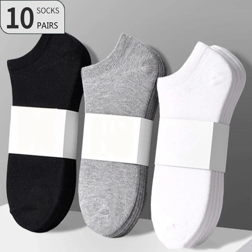 10 Pairs=20pcs Low Cut Mens Socks Solid Color Black White Grey Breathable Cotton Sports Socks Male Short Ankle Socks Women Men