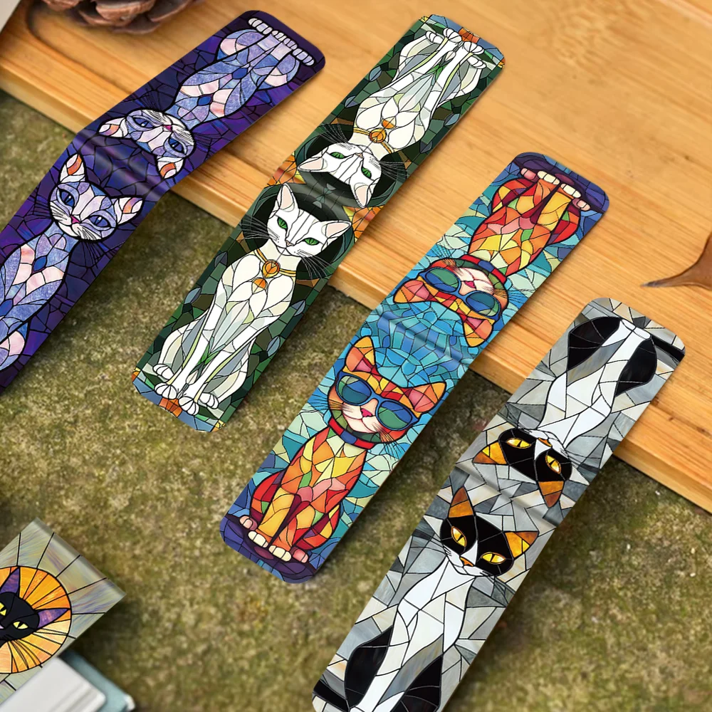 5PCS Cat Glass Texture Magnetic Bookmarks Reading Books Labeling Students Office Supplies Decoration DIY Creative Bookmarks