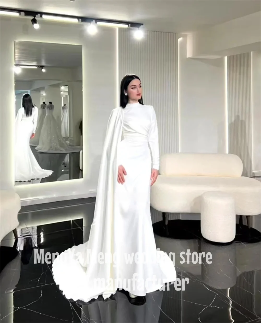 Customized Dubai Luxury Evening Dress Hig Scoop Neckline Floor-Length Wedding Party Dress Column Zipper Up Cap Straps Vestidos