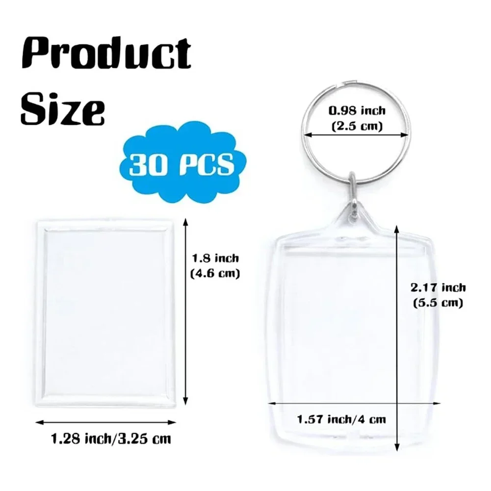 Blank Photo Keyring, 30PCS 3.3 X 5.0cm Acrylic Blank Photo Keyring Double Sided
