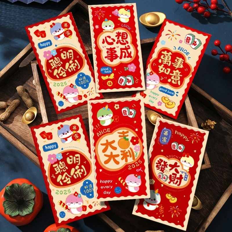 6 Pieces Festival Redness Packets for Spring Festival 2025 Year Of The Snake Money Envelopes Stylish Paper Hongbao